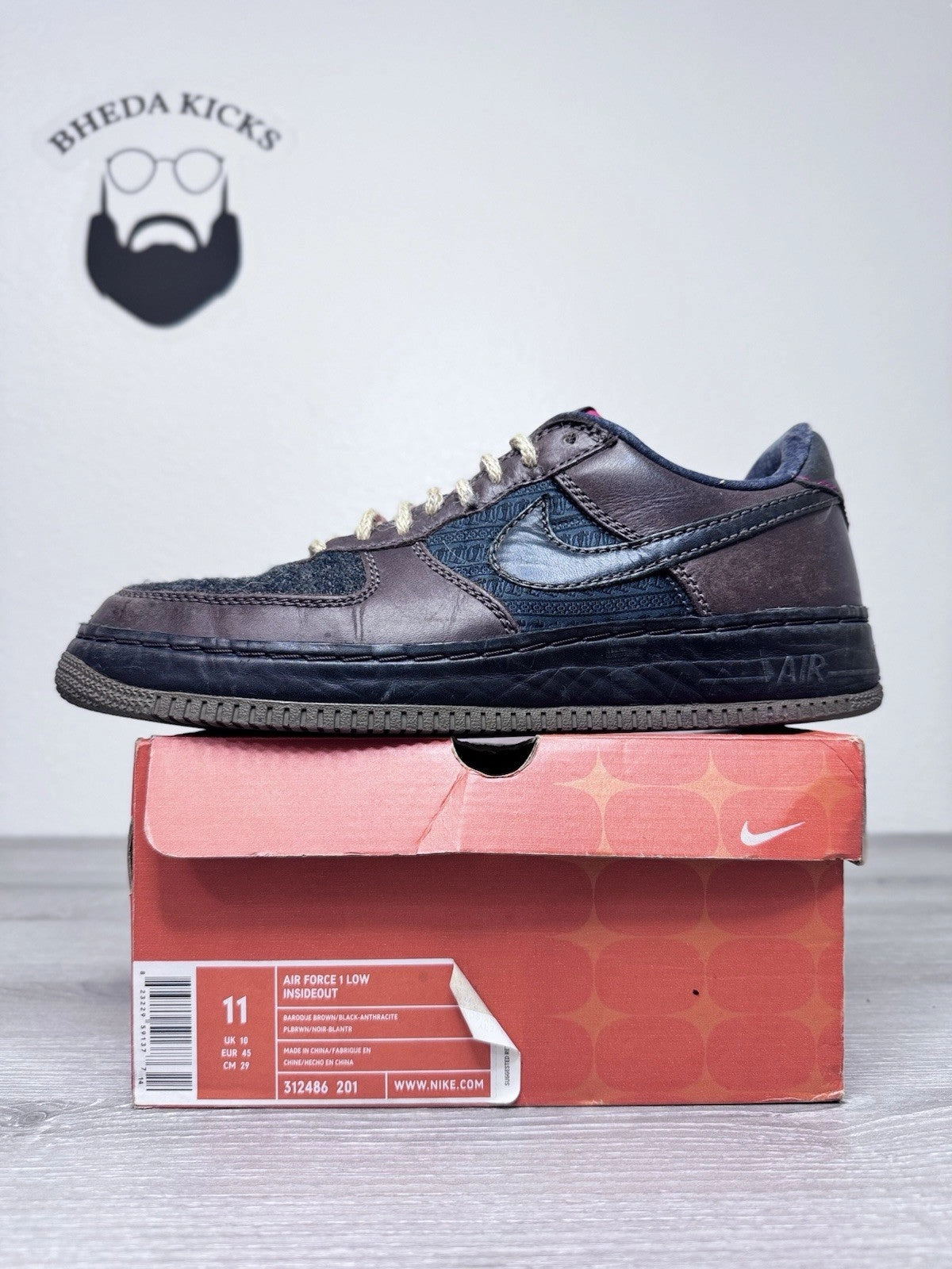 Asics Shoe Size Vs Nike Size 11 - Nike Air Force 1 Low Insideout Brown 312486-201 Preowned Authentic