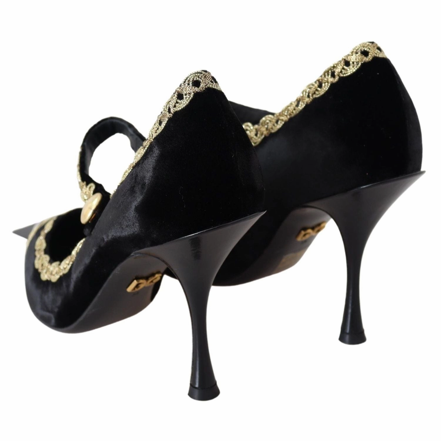 Butterfly Sandals Dolce & Gabbana Black Velvet Gold Mary Janes Pumps