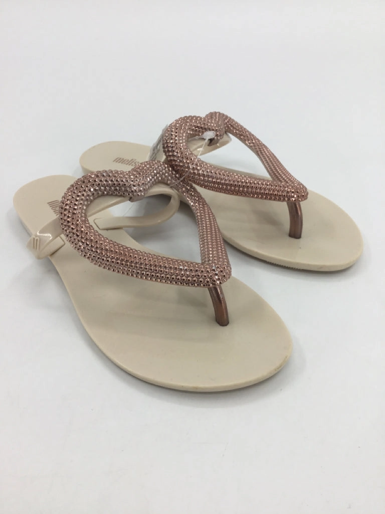Mini Melissa Child Size 5 Youth Cream Sandals/Flip Flops Pedi Flip Flops With Toe Separators