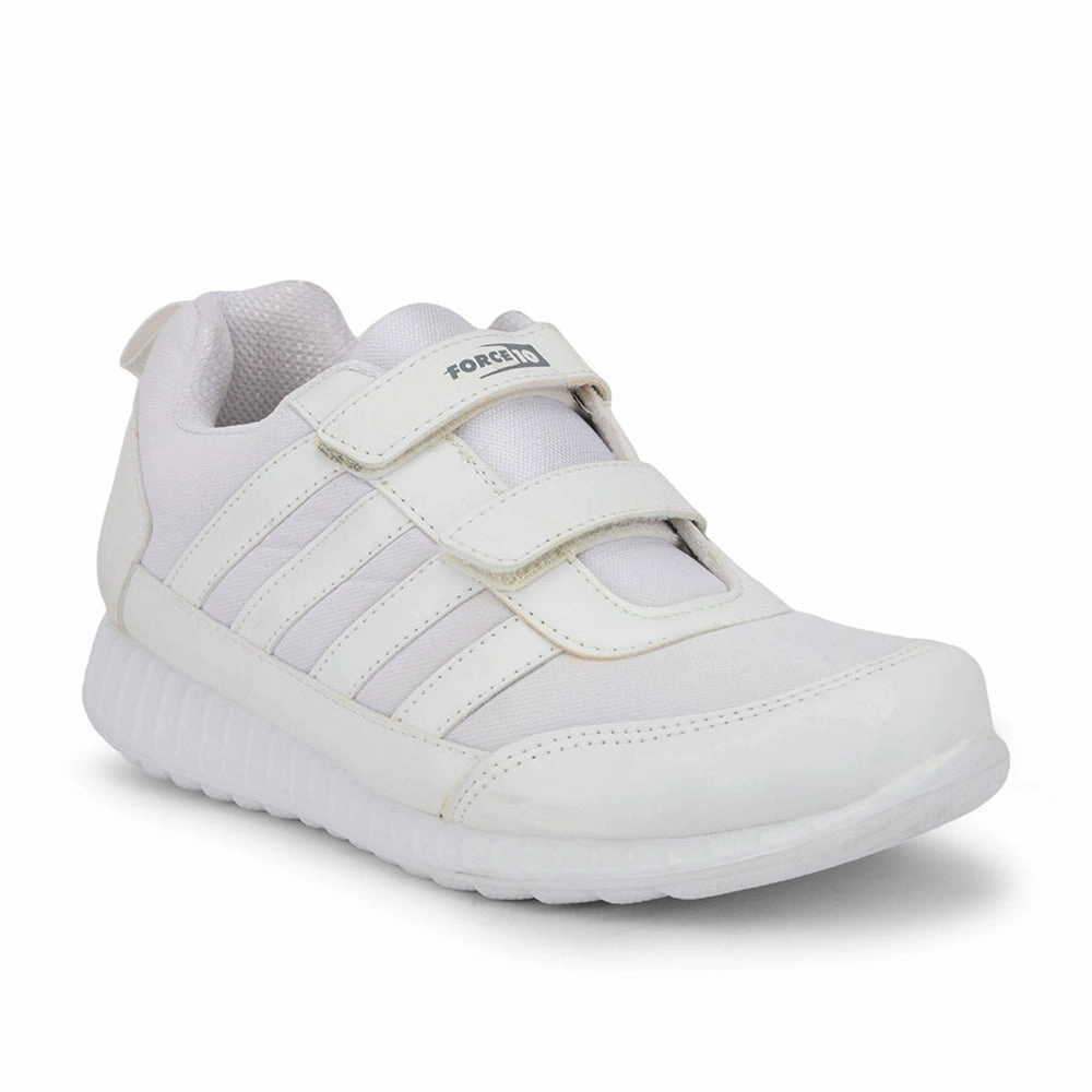 Casual Brogue Shoes Force 10 White Non Lacing Uniform School Shoes For Kids 9906-90SV By Liberty