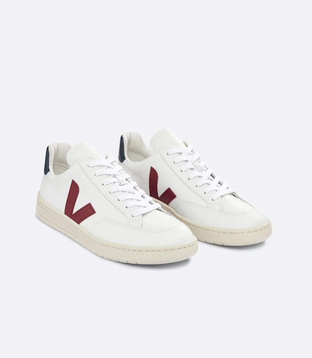 Veja Men V-12 White/Marsala/Nautico Eco Sneakers  Shoes Fashionable Slip On Sneakers