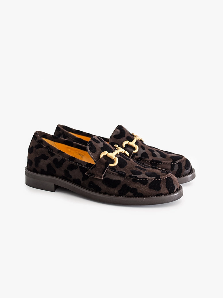 Frida chocolate leopard Cloth Loafers