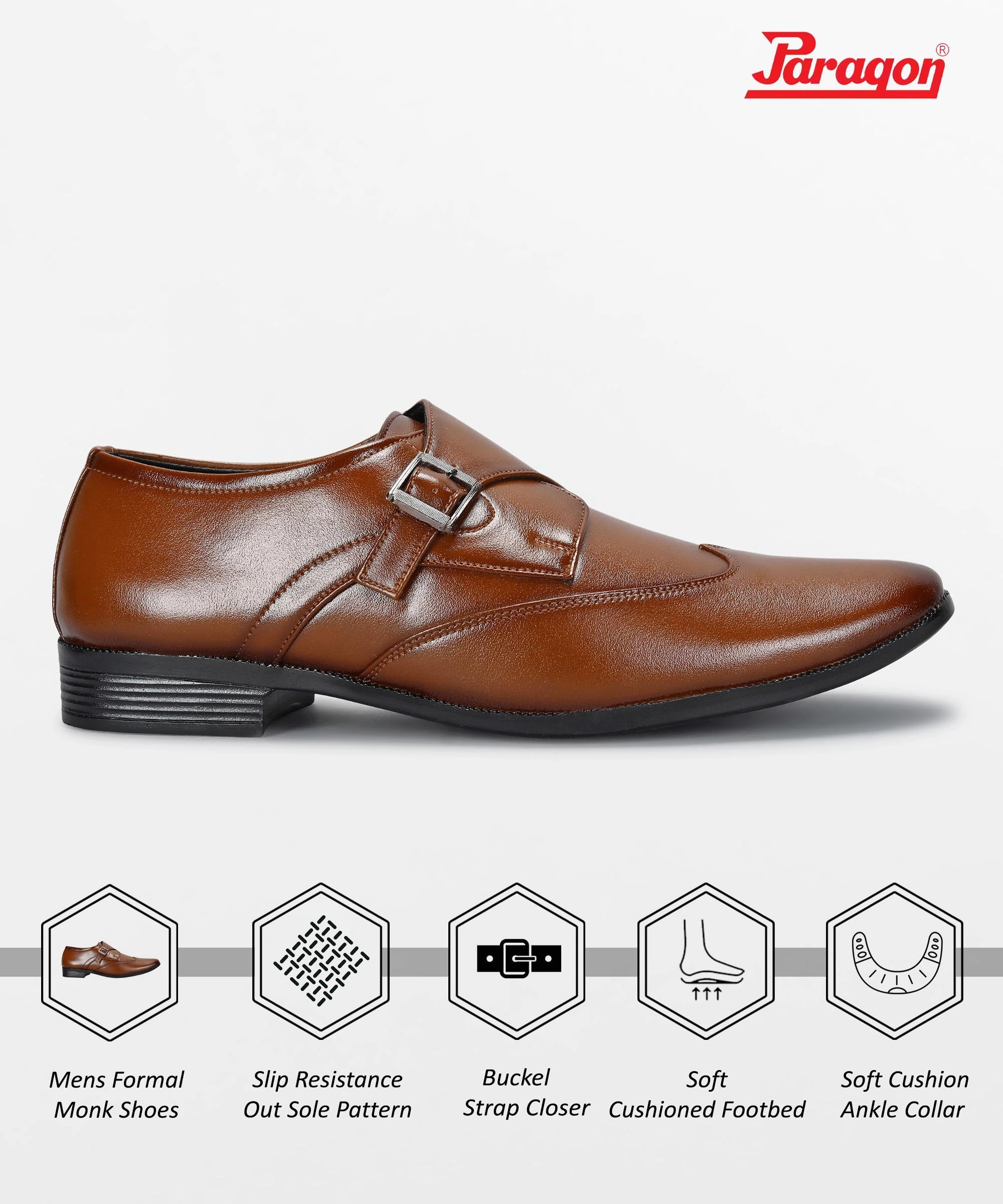 Flat Socks Shoe Liner Paragon Men's Tan Formal Shoes with Buckle| Durable & Sturdy for Outdoor Wear