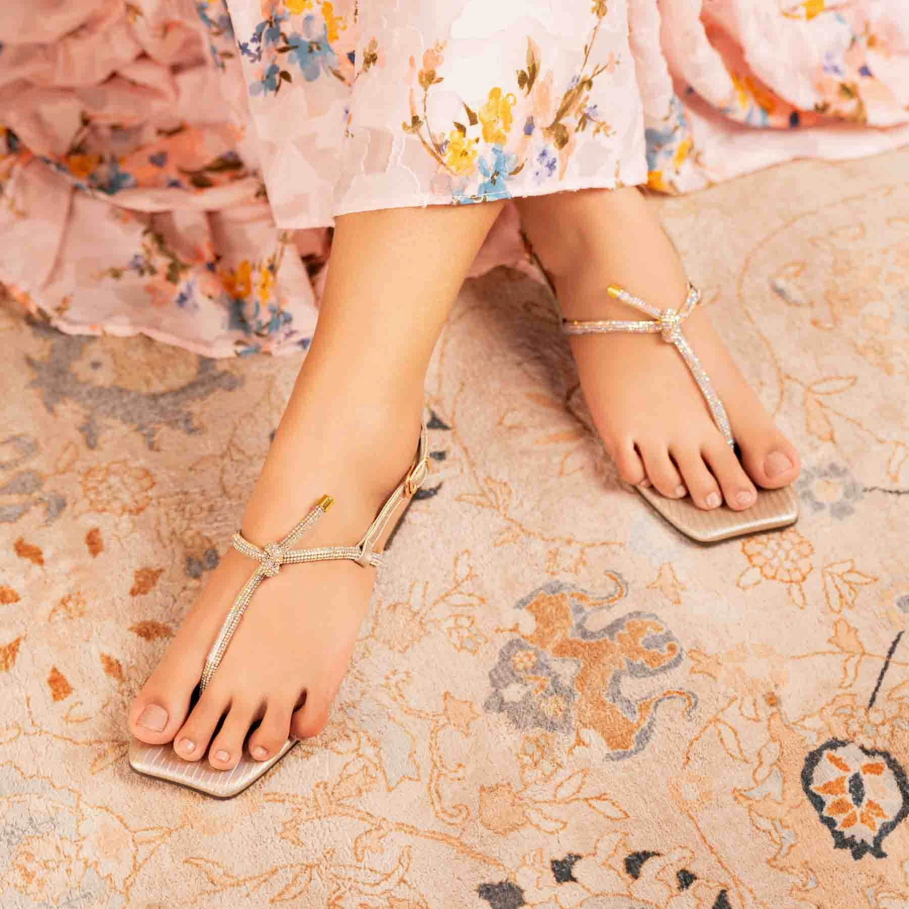 Golden Casual Chappal For Ladies CL2084 Bridal Flat Wedding Shoes