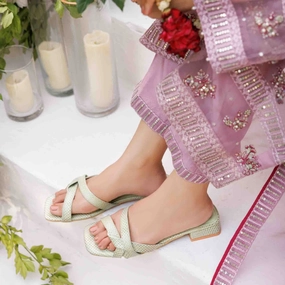 Green Formal Slipper For Ladies FR8375 Mary Jane Slides