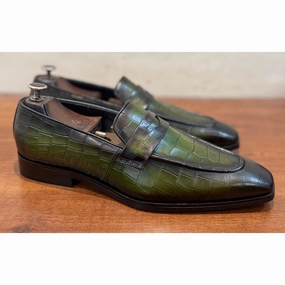 Green Hand Patina Penny Loafers Stefan Cooke Loafers
