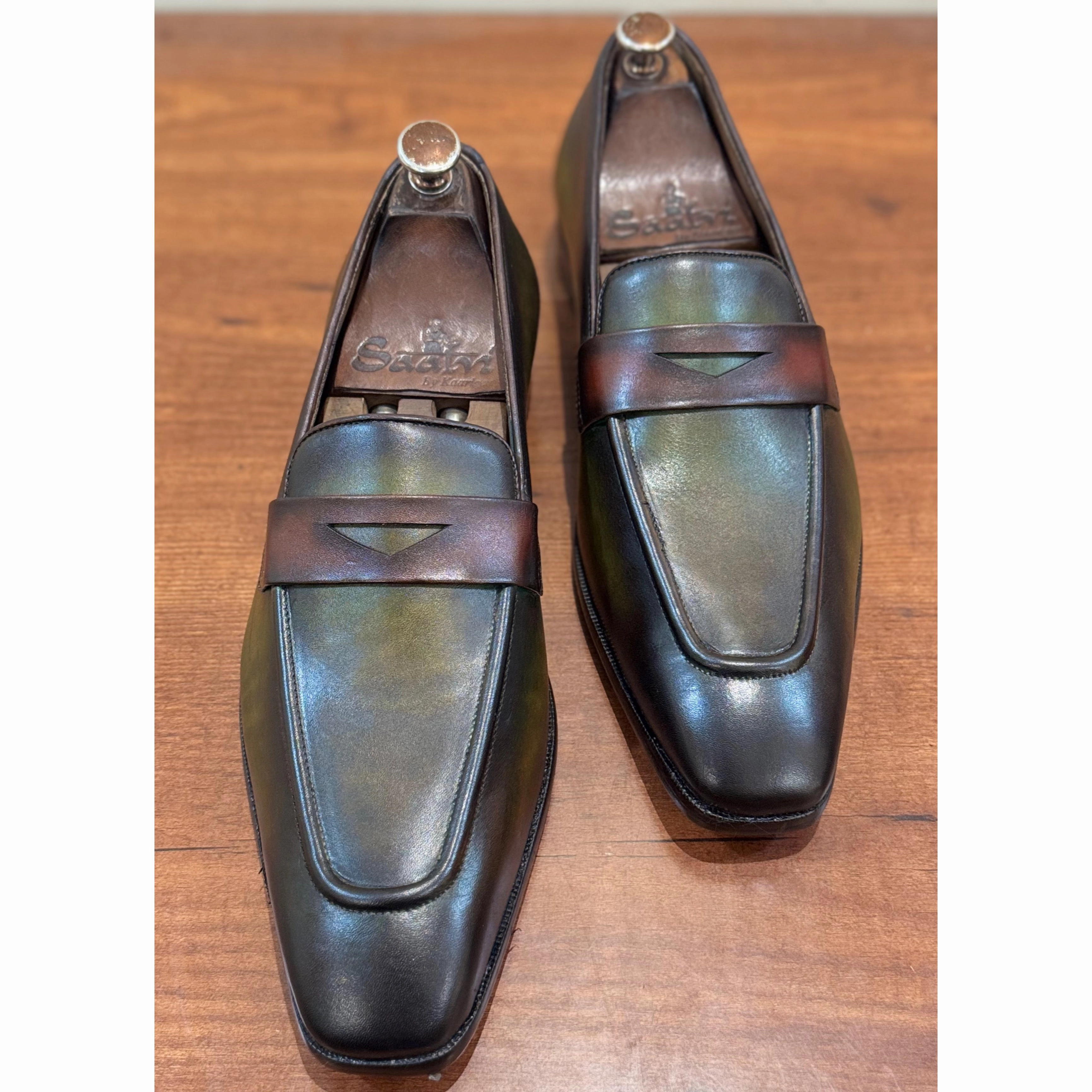 Green Hand Patina Penny Loafers Dream Pairs Loafers