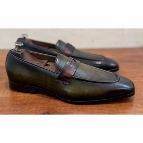 Green Hand Patina Penny Loafers Loafers High Heels