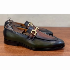 Loafers With High Heel Green Tan Hand Patina Loafers