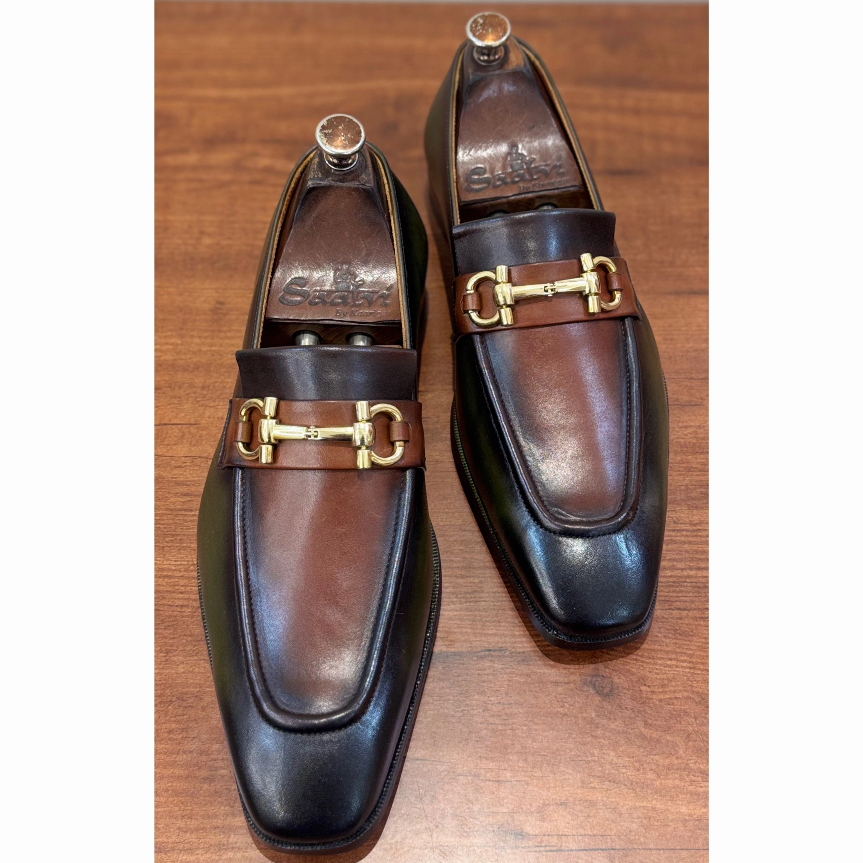 Green Tan Hand Patina Loafers Yankees Loafers