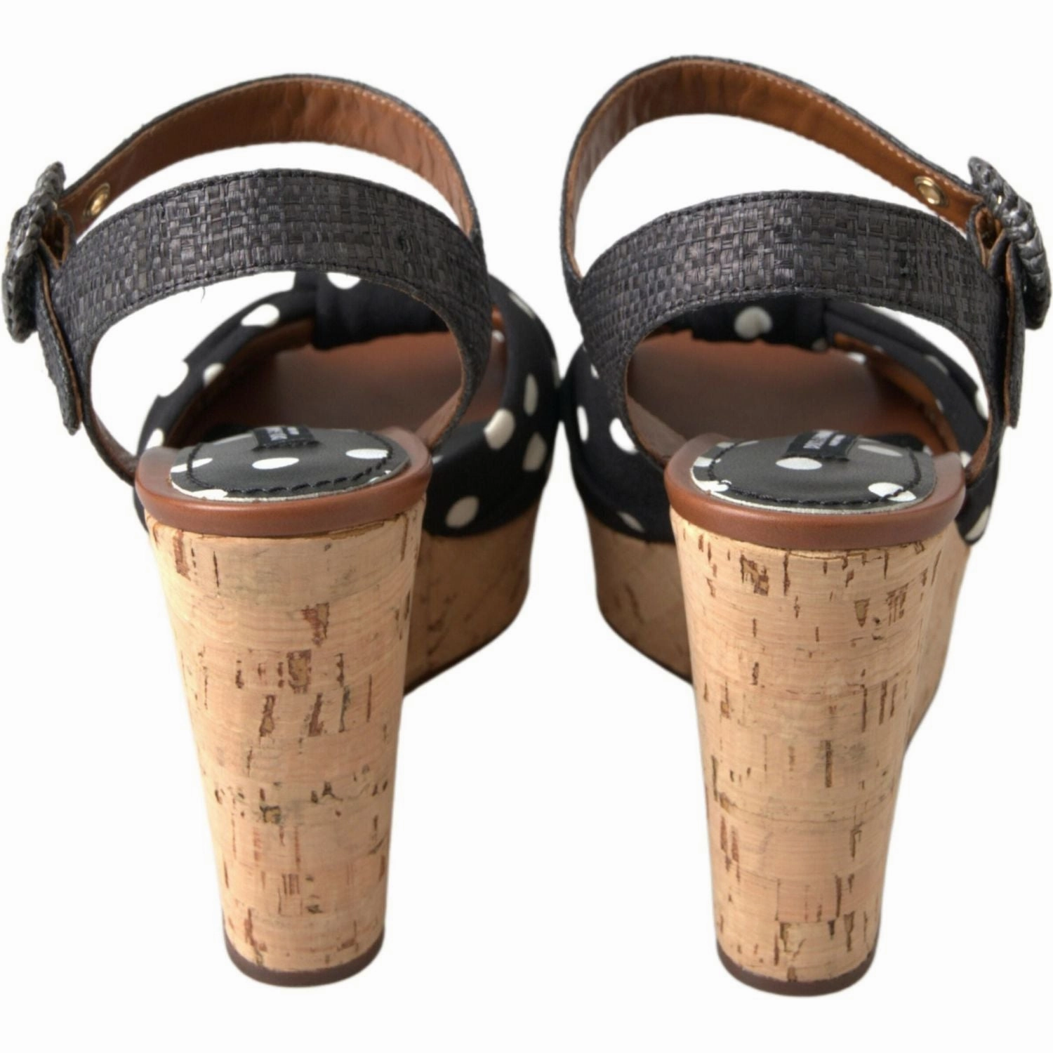 Dolce & Gabbana Black  Wedges Polka Dotted Ankle Strap Shoes Sandals Platform Denim Sandals
