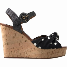 Sandals New Dolce & Gabbana Black  Wedges Polka Dotted Ankle Strap Shoes Sandals