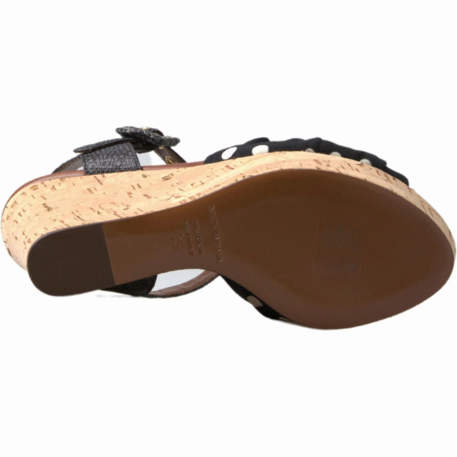 Dolce & Gabbana Black  Wedges Polka Dotted Ankle Strap Shoes Sandals Ring Toe Sandals