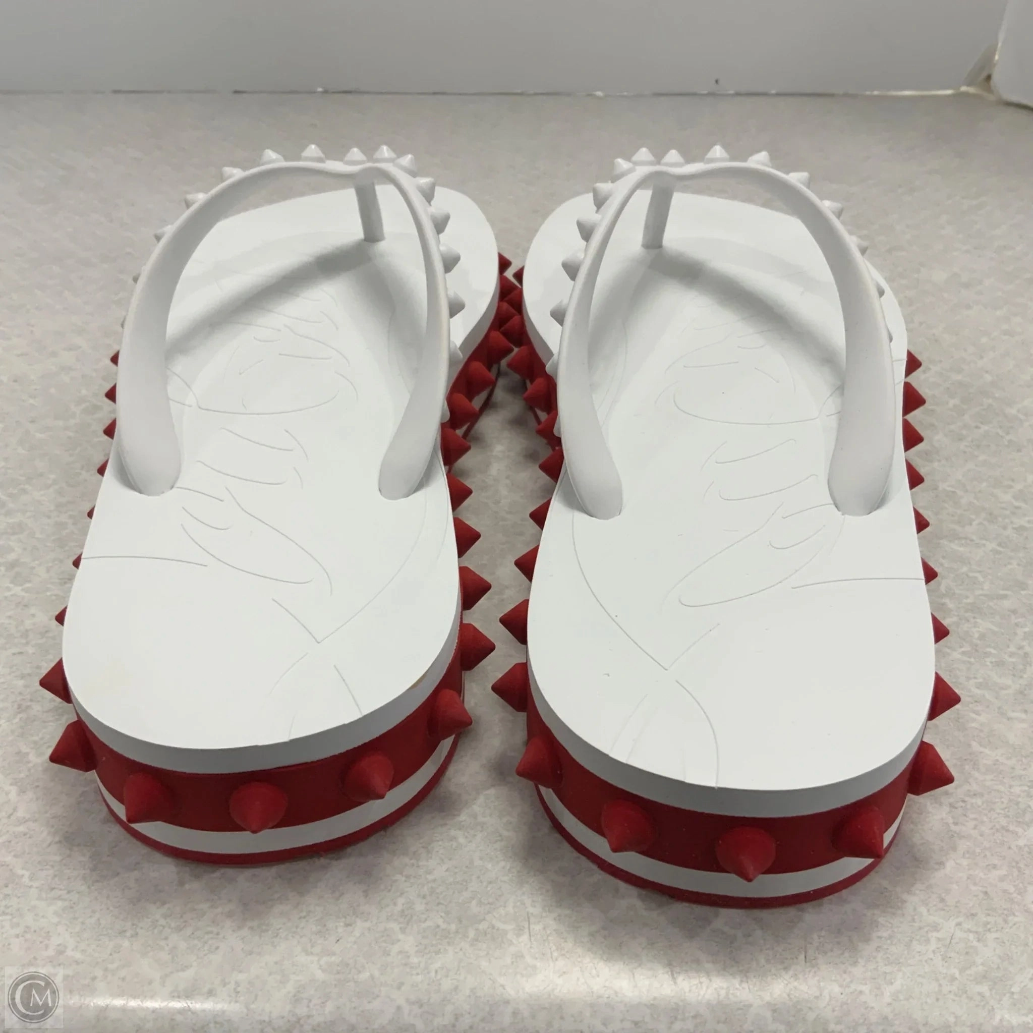 Sandals Luxury Designer By Christian Louboutin In Red & White, Size: 9 Bcbg Wedge Flip Flops
