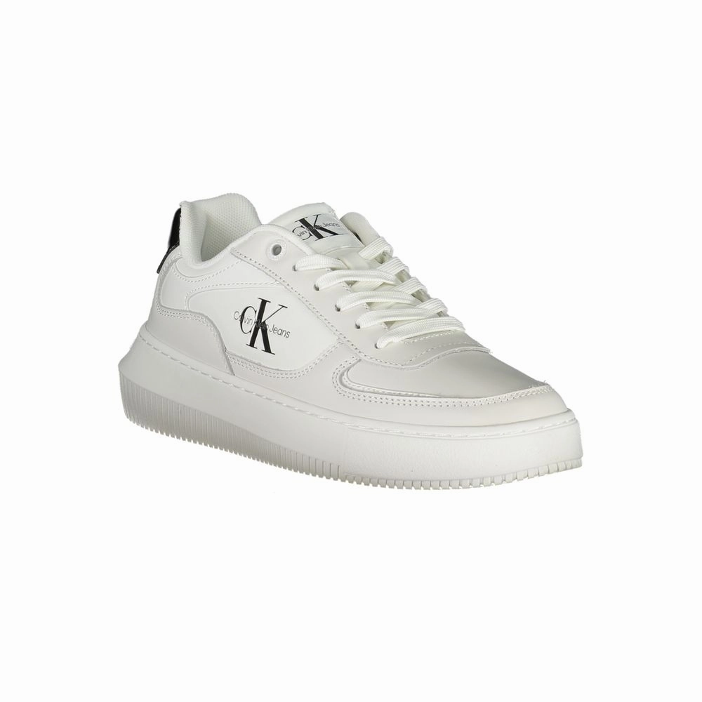 Calvin Klein Sleek White Lace-Up Sneakers with Contrast Details Secured Sneakers