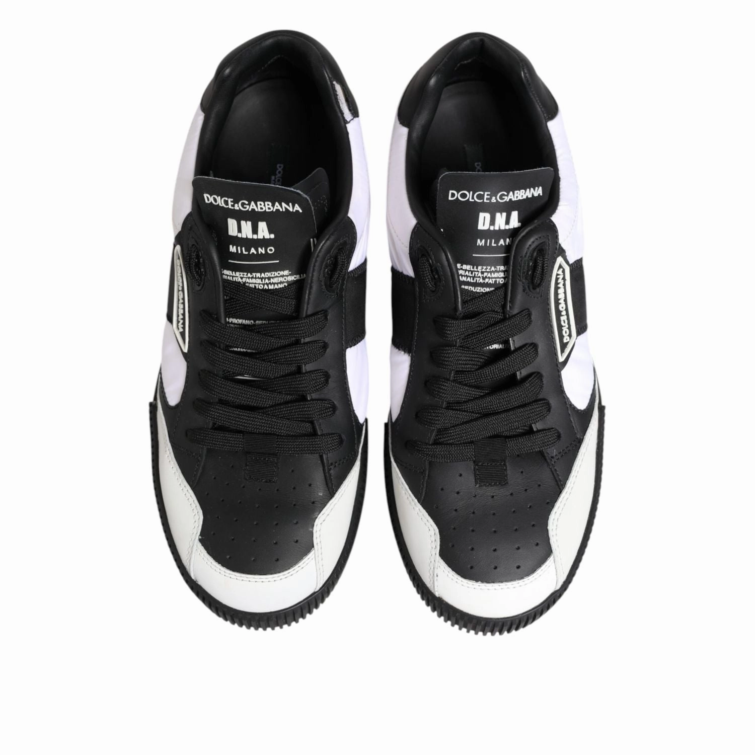 Dolce & Gabbana Black White Leather MIAMI Low Top Sneakers Shoes Gold High Top Sneakers