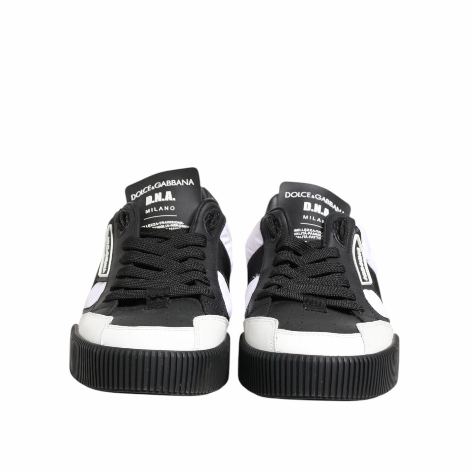 No Tie Laces For Sneakers Dolce & Gabbana Black White Leather MIAMI Low Top Sneakers Shoes