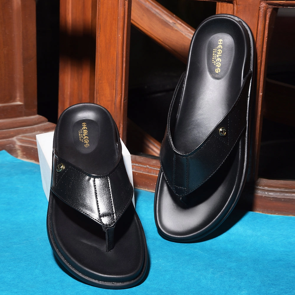 Hello Sock Slippers Healers Casual Black Slippers For Men LEEKS-1 By Liberty