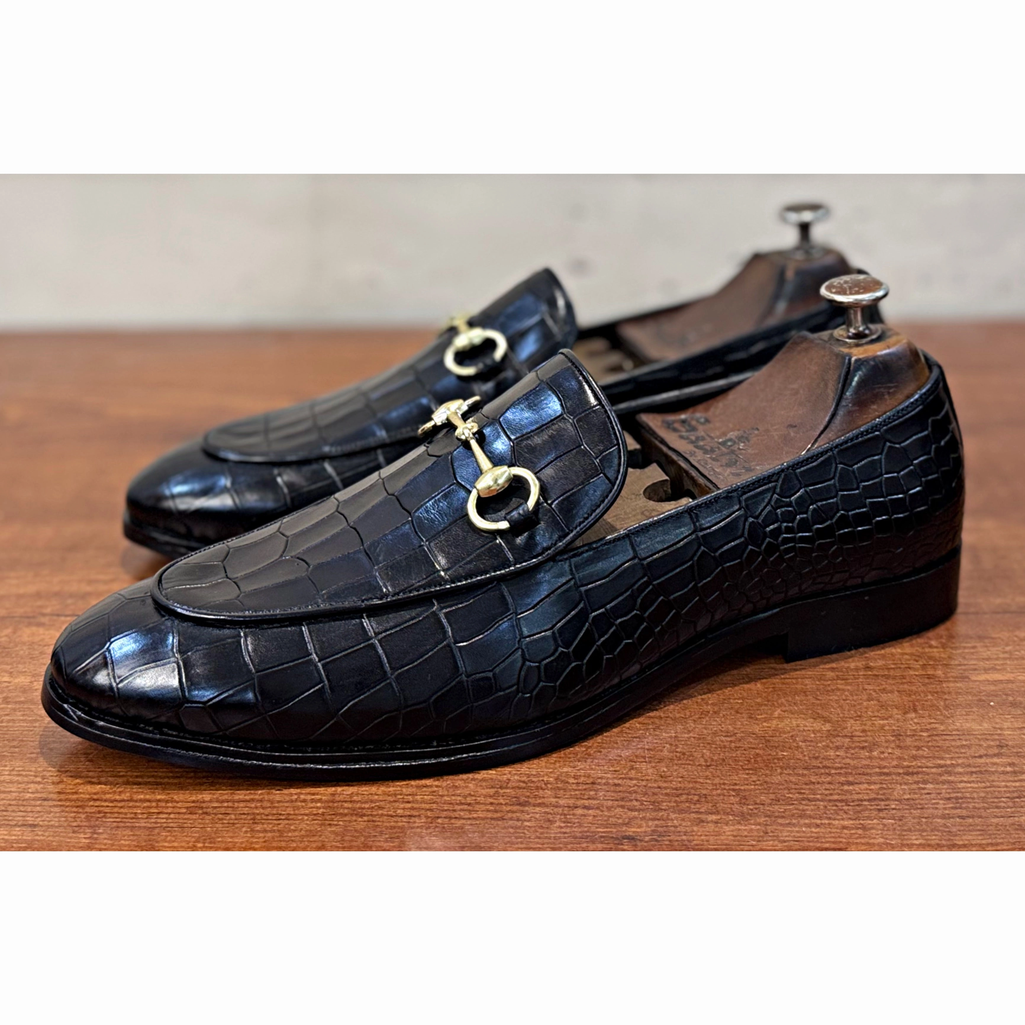 Clarks Patent Leather Loafers Horsebit Loafers - Croco Blk