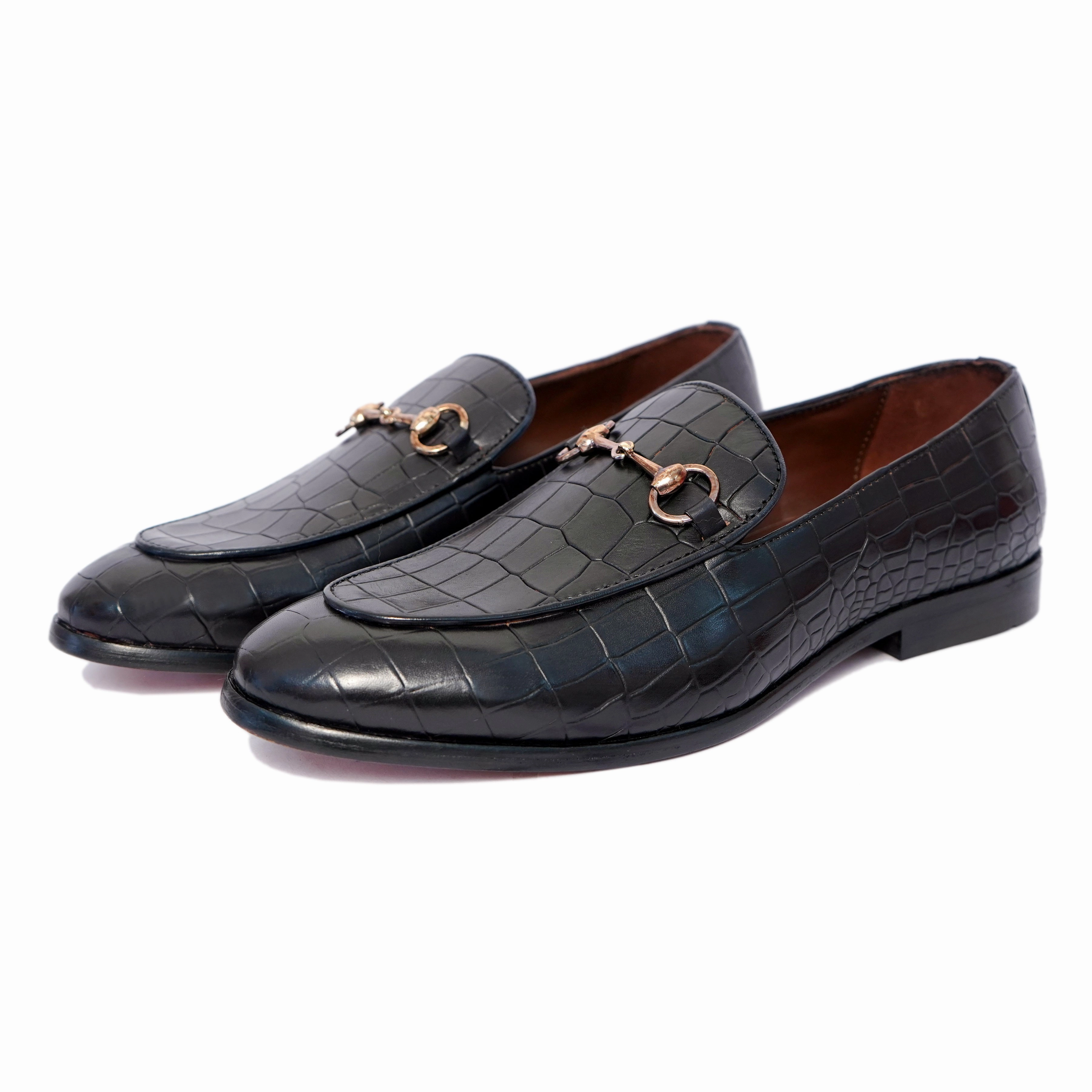 Horsebit Loafers - Croco Blk Basket Weave Loafers