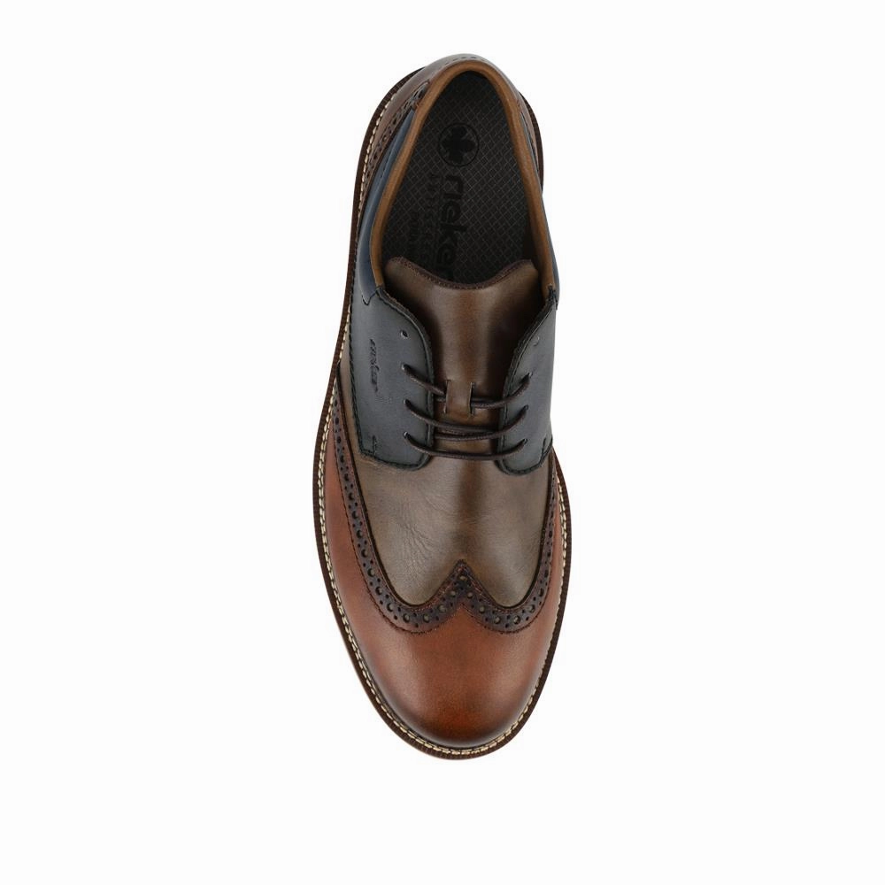 Flat Squat Shoes Rieker Wide Fit Leather Lace-Up Shoes - RKR42501 / 327 702 - Tan Multi