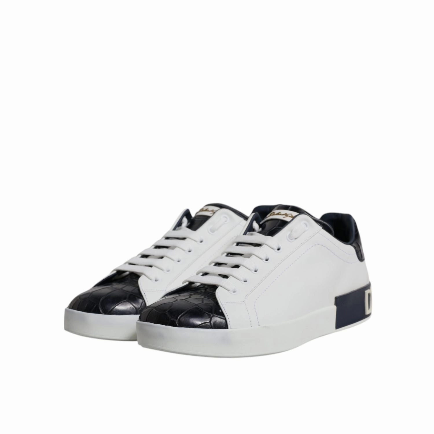 Dolce & Gabbana White Black Leather Portofino Sneakers Shoes Tiger Sneakers
