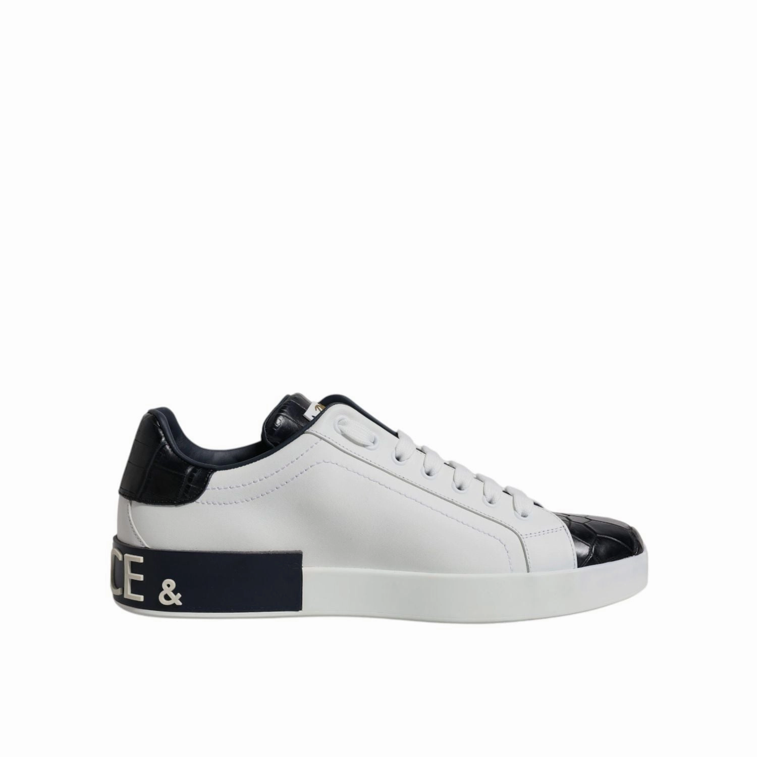 Dolce & Gabbana White Black Leather Portofino Sneakers Shoes Sneakers With Ankle Support