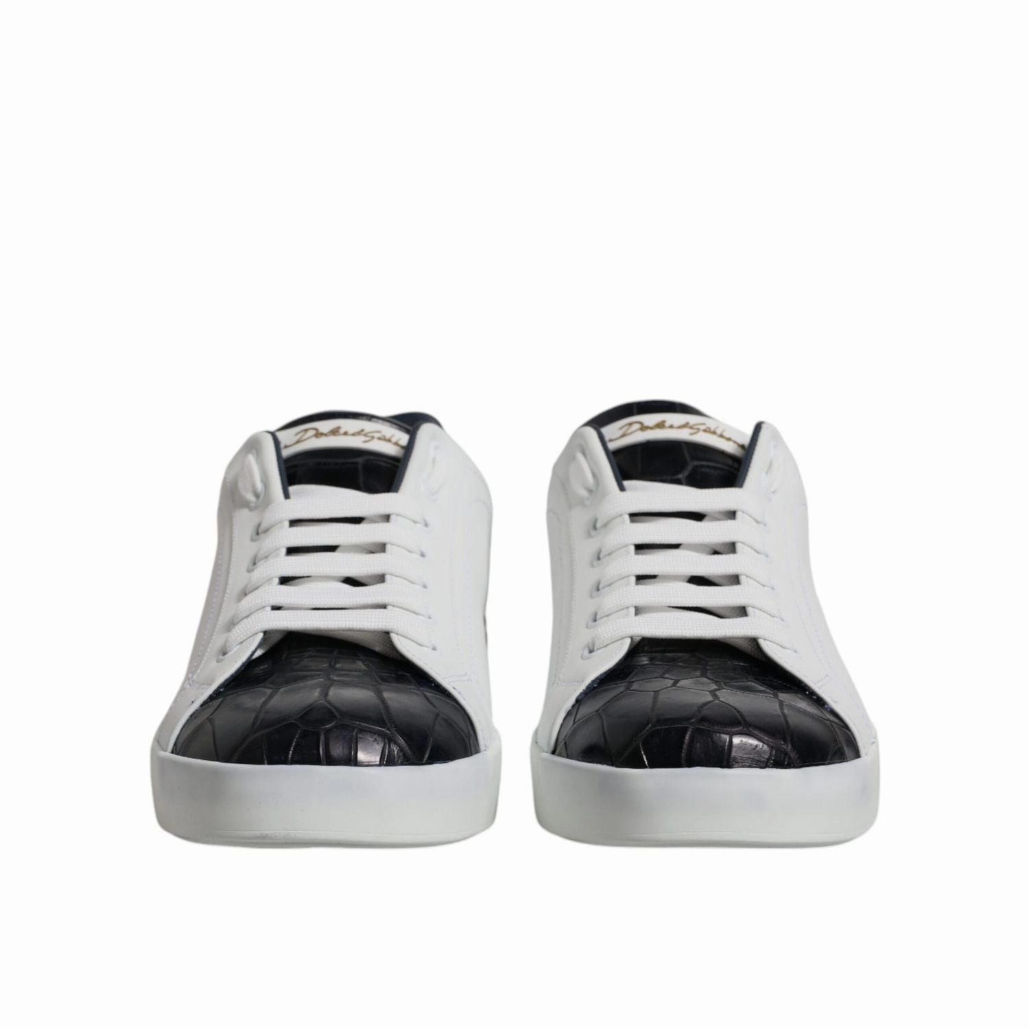 Canvas Or Sneakers Dolce & Gabbana White Black Leather Portofino Sneakers Shoes