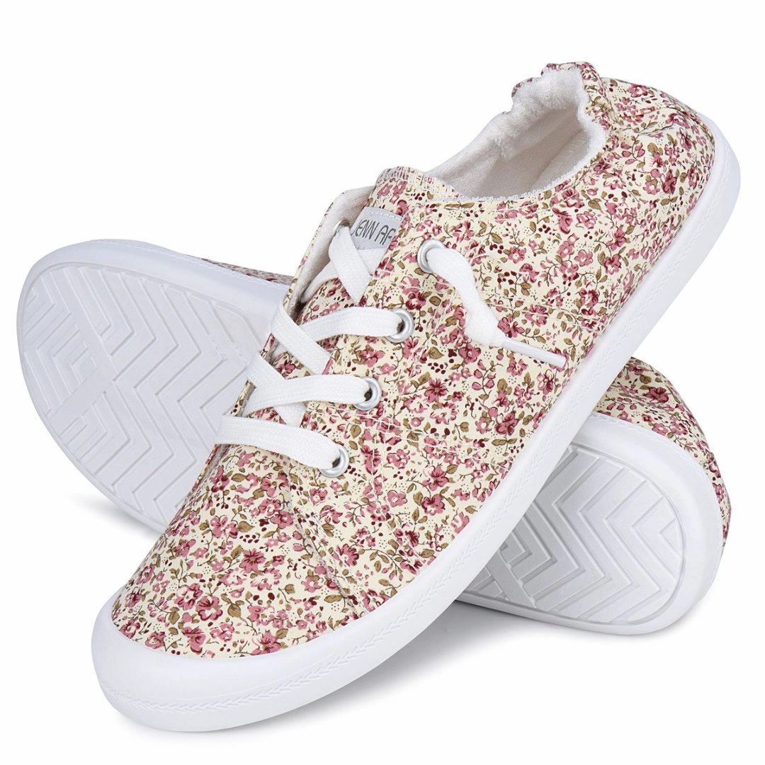 JENN ARDOR Women's Low Top Canvas Slip-On Sneakers - Comfortable Lace-Up Walking Flats