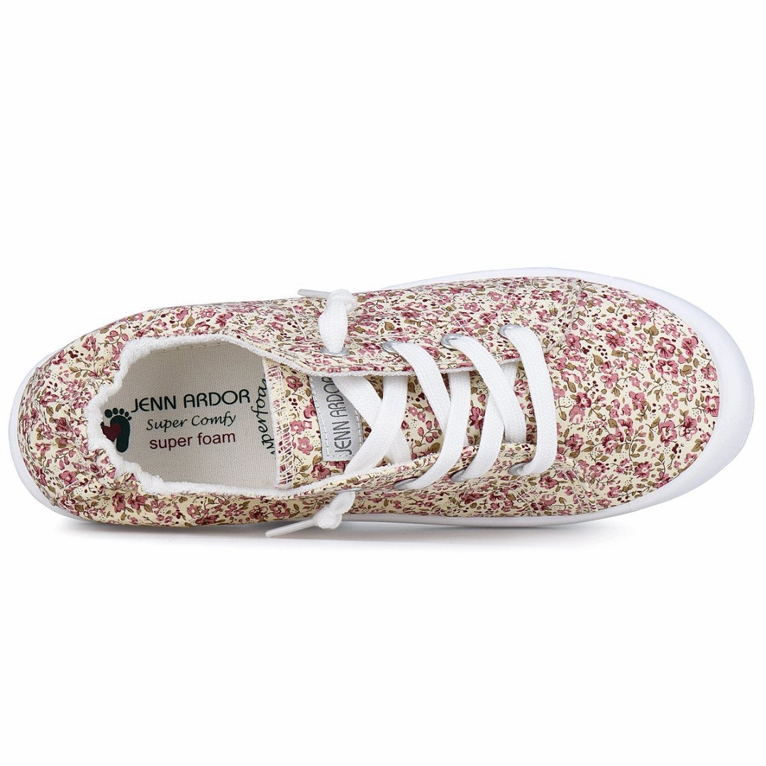 JENN ARDOR Women's Low Top Canvas Slip-On Sneakers - Comfortable Lace-Up Walking Flats