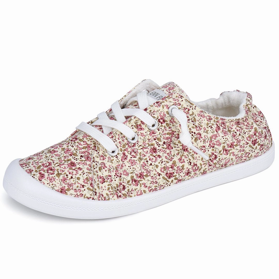JENN ARDOR Women's Low Top Canvas Slip-On Sneakers - Comfortable Lace-Up Walking Flats