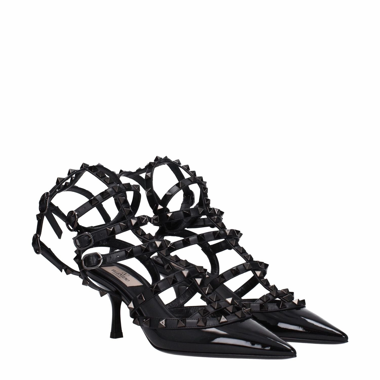 Valentino Garavani Black Leather Stiletto Heel Sandals Moccasin Sandals