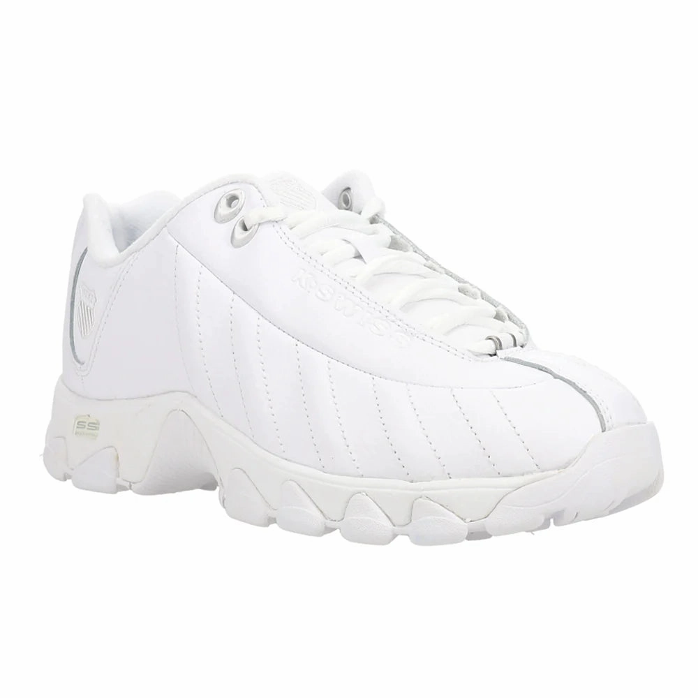Denim And Sneakers K-Swiss Womens ST329 CMF Sneakers White/Silver | Leather Cushioned Comfort Tennis Shoes 93991-157