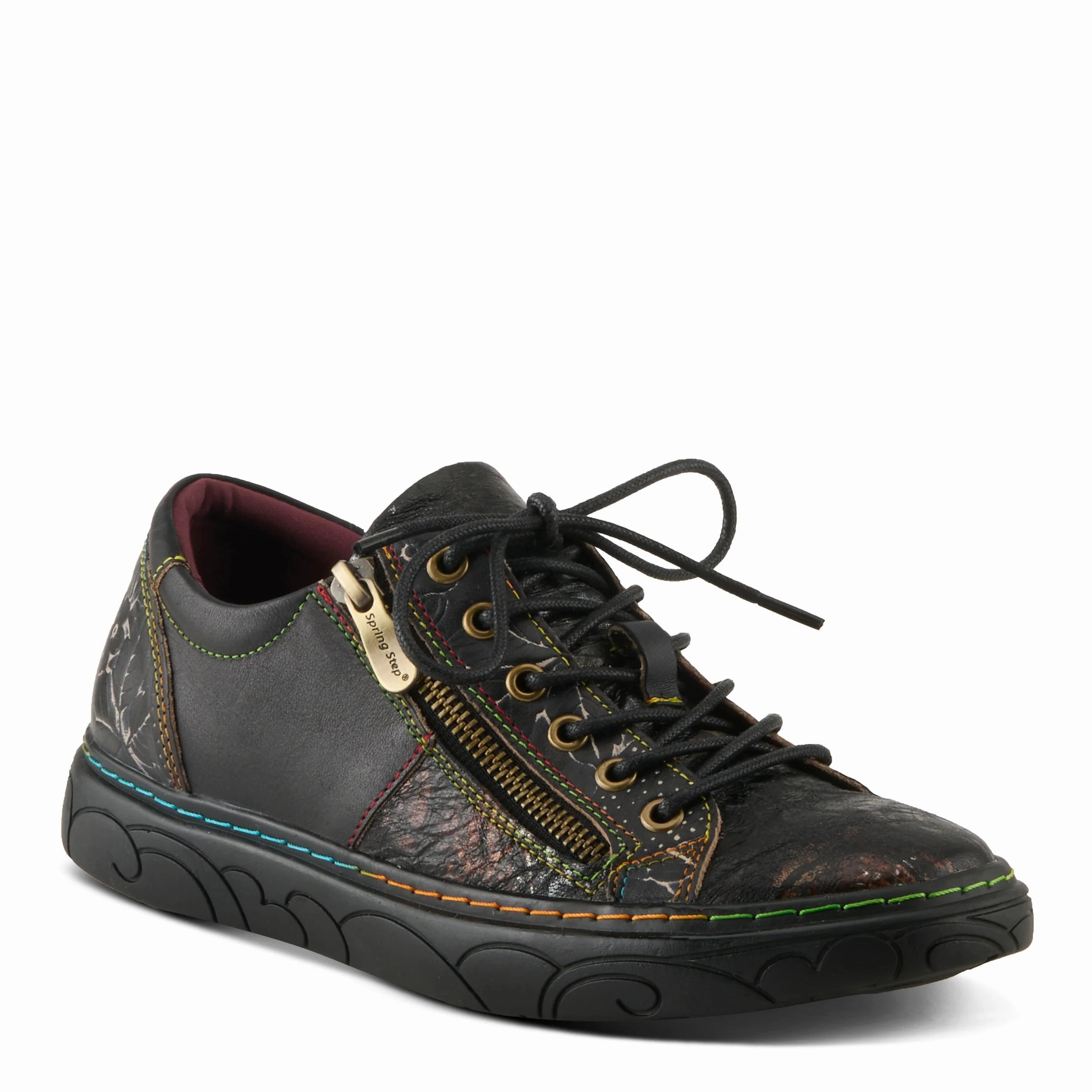 L'Artiste by Spring Step Women's Danli Leather Zipper Sneaker - Black Multi Valentino Rockstud Sneakers