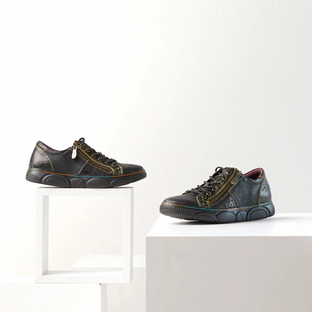 L'Artiste by Spring Step Women's Danli Leather Zipper Sneaker - Black Multi Club C 85 Sneakers