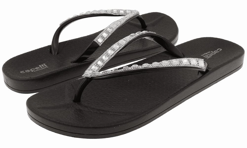 Ladies Fashion Flip Flops with Gem and Rhinestone Trim Pool Flip Flops