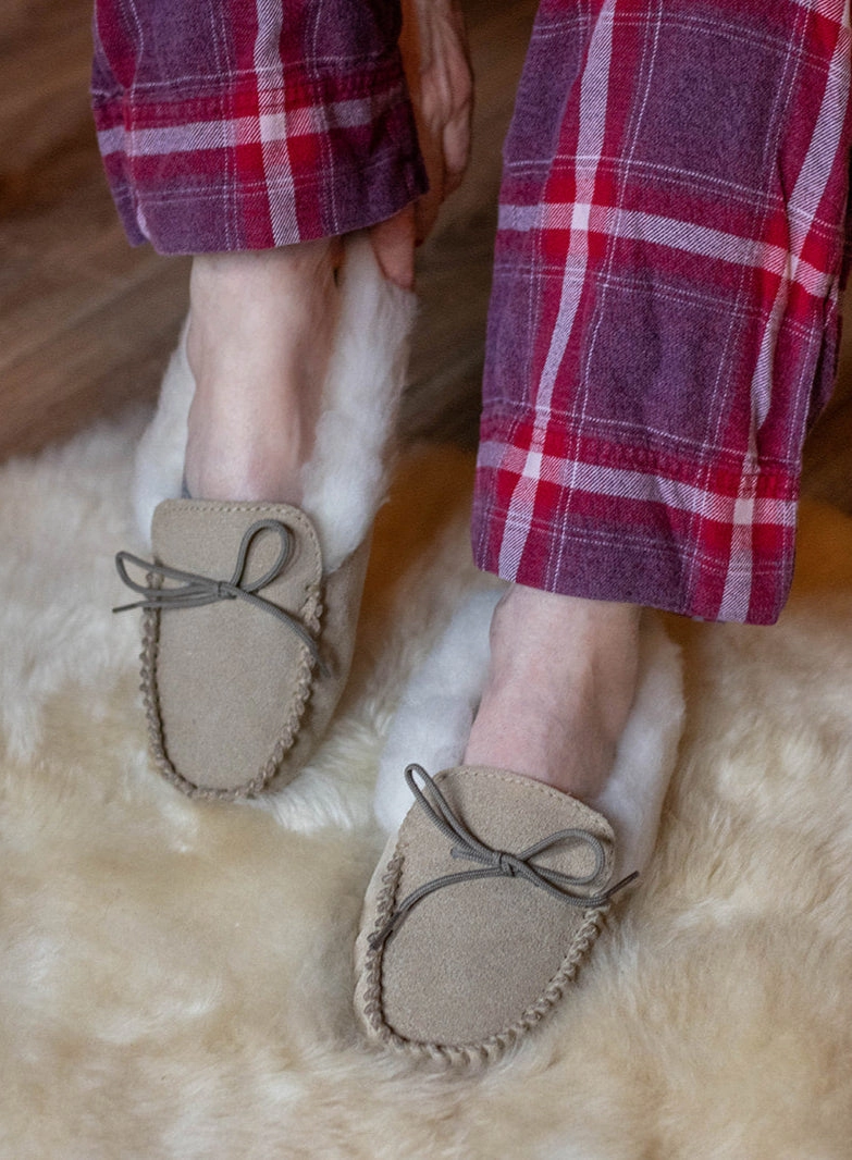Lambswool Lined Collared Moccasins with Sole Porsche Slippers