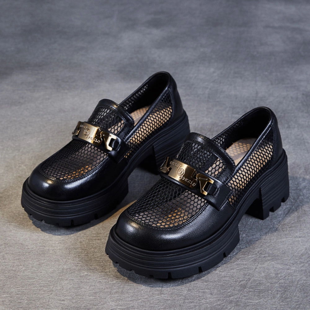 Chunky Mesh Loafers with Gold Chain Accent Picture Of Penny Loafers