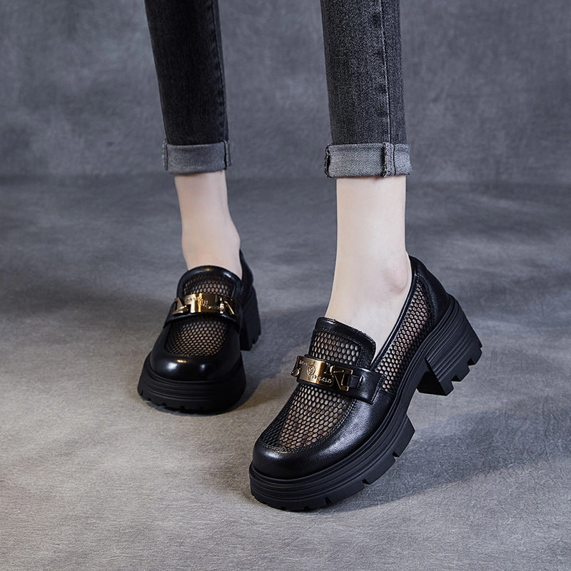 Chuncky Loafers Chunky Mesh Loafers with Gold Chain Accent