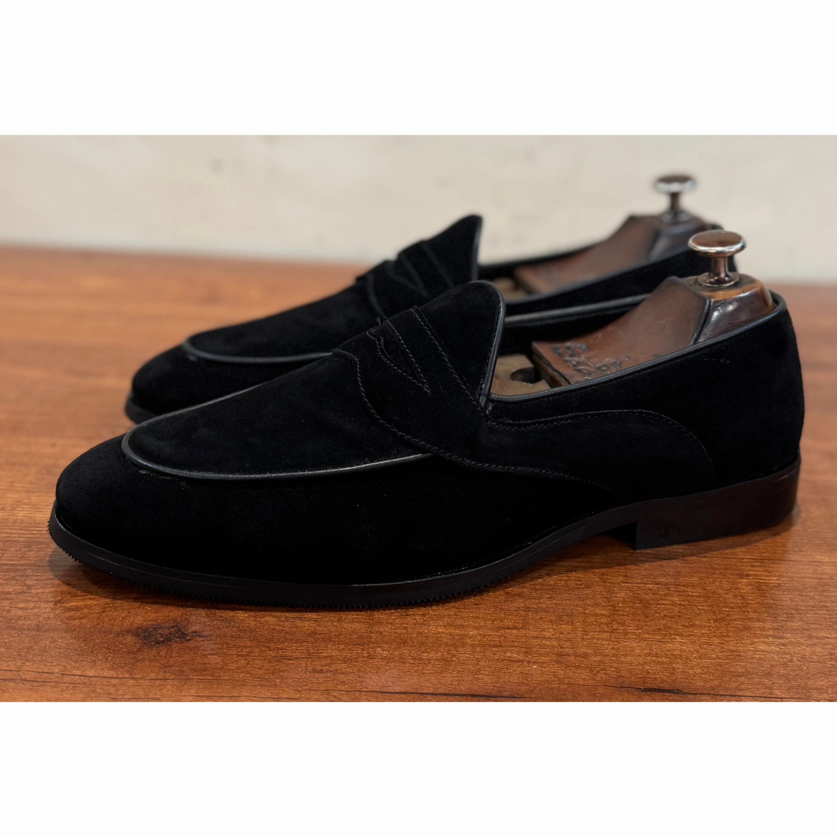 Leather Flatform Loafers Full Saddle Penny Loafers Black