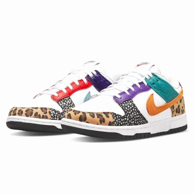 Women's Dunk Low SE Safari Animal Print White Light Curry Washed Teal Asics Tennis Shoes New York