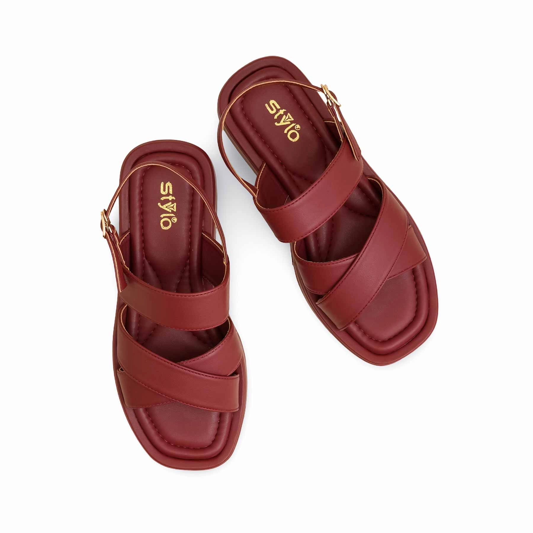 Flat Dress Shoe Laces Maroon Formal Sandal PU0618