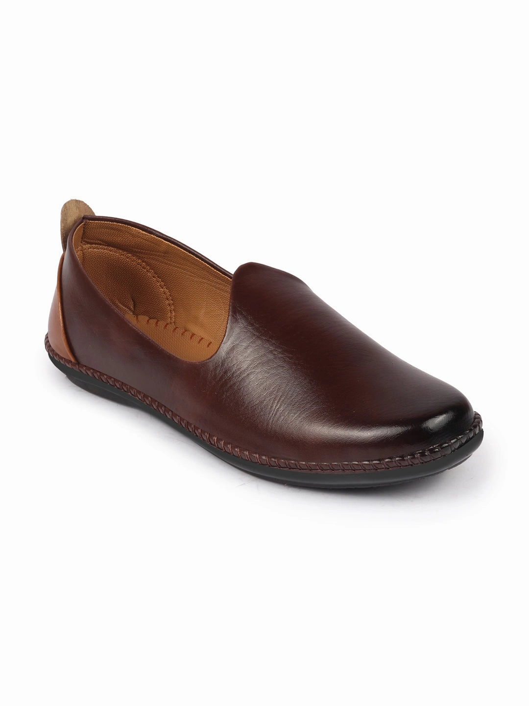 Martens Loafers Men Brown Ethnic Slip On Stylish Stitched Jutis