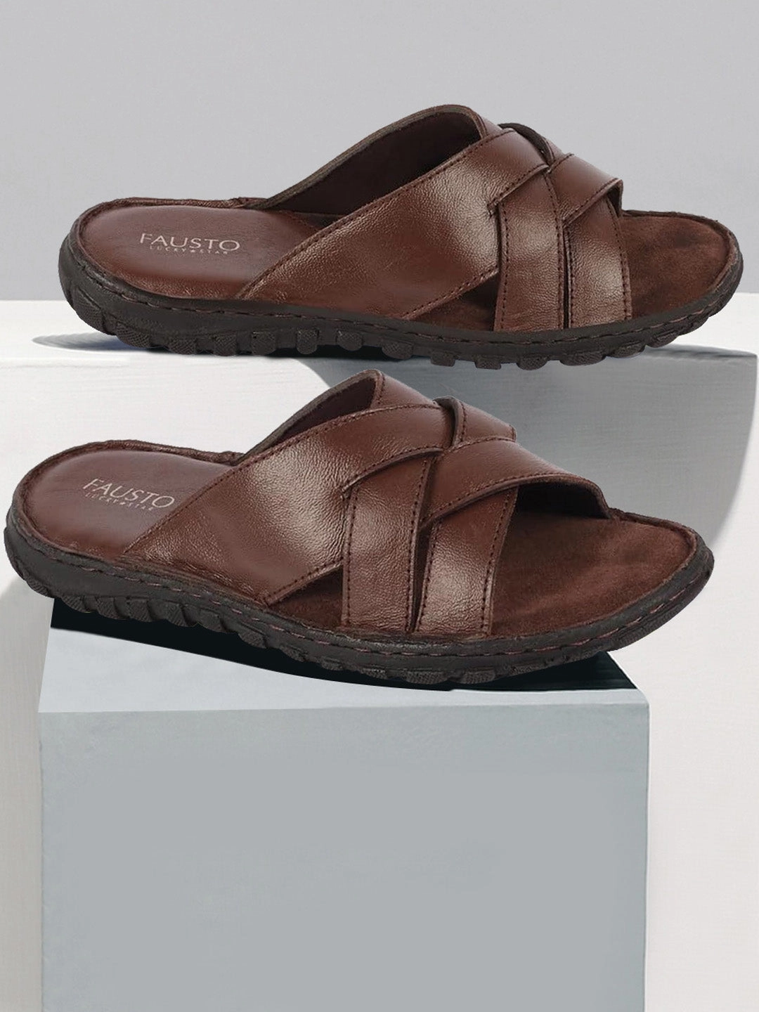 Driving With Slippers Men Brown Genuine Leather Multi Cross Strap Open Toe Suede Leather Insole Slippers