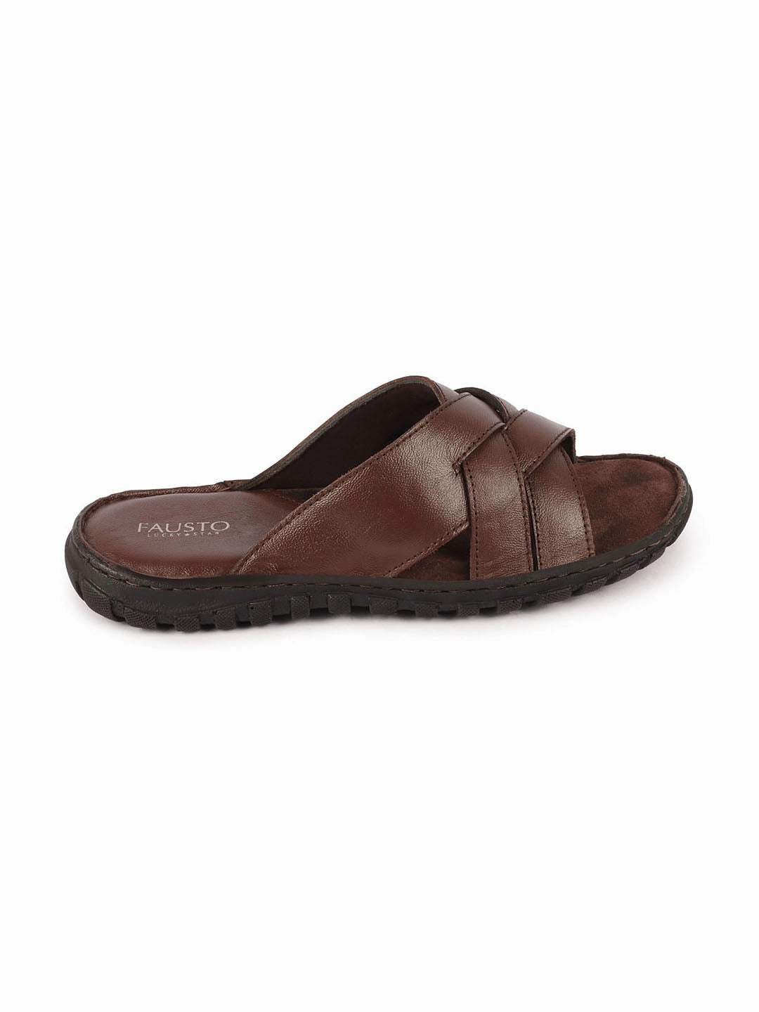 Men Brown Genuine Leather Multi Cross Strap Open Toe Suede Leather Insole Slippers Slide Retail