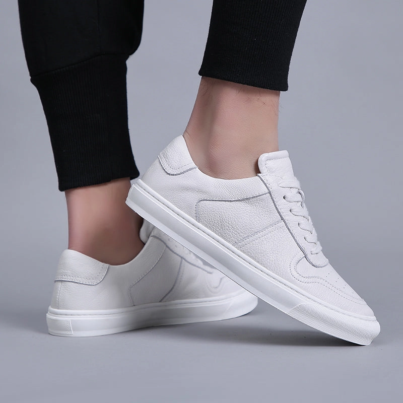Men Casual Shoes Luxury Brand Fashion Black White Sneakers Men 100% COw Leather Breathable Soft Walking Footwear Shoes Casual Outfits