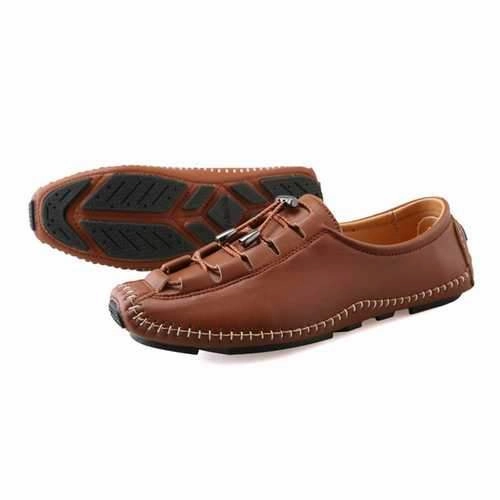 Woven Leather Loafers Men Soft Sole Adjustable Elastic Band Leather Loafers