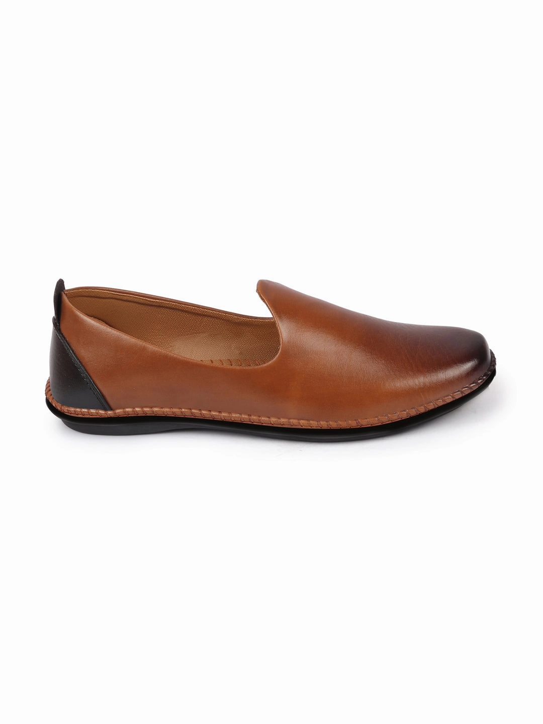 Men Tan Ethnic Slip On Stylish Stitched Jutis Affordable Loafers
