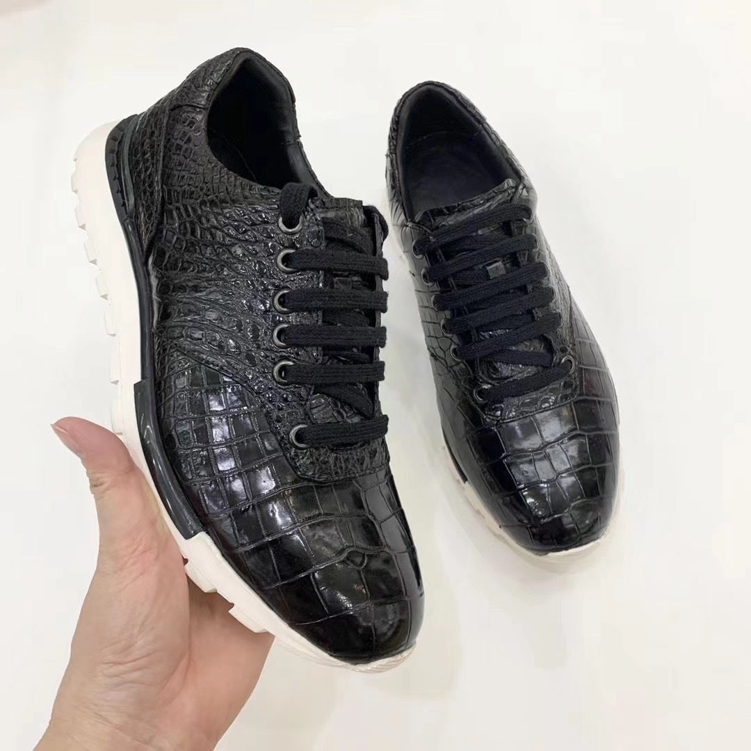 Shoes Casually Crossword Mens Shoes Genuine Crocodile Alligator Leather Sneakers Lace-up Walking Shoes for Men | Black #S581