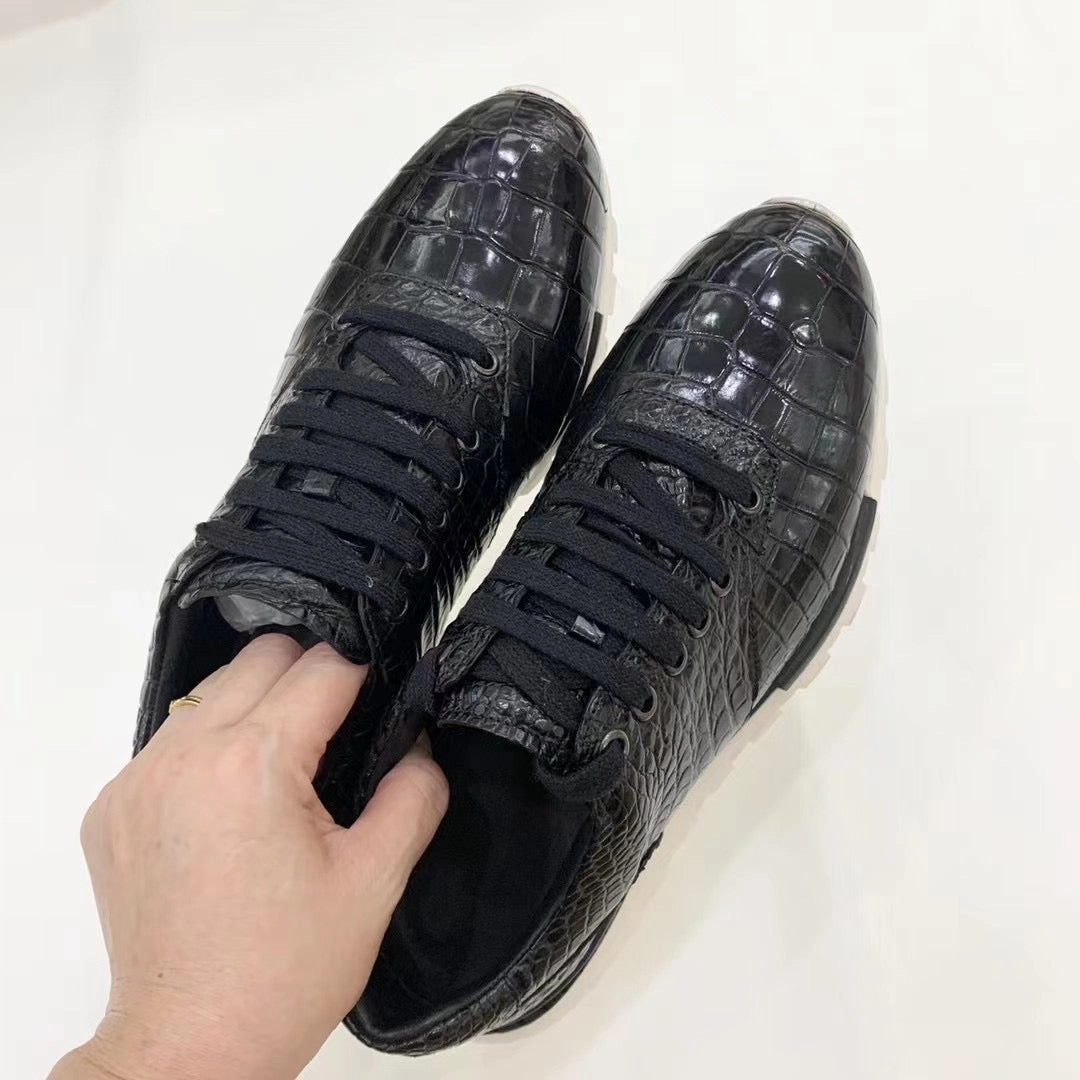 Gola Casual Shoes Mens Shoes Genuine Crocodile Alligator Leather Sneakers Lace-up Walking Shoes for Men | Black #S581